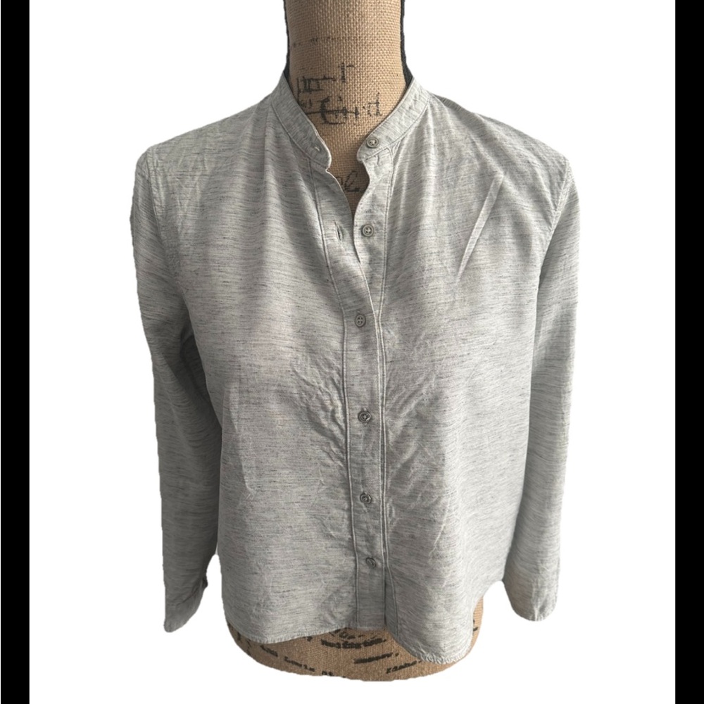 RAG & BONE /  JEAN GREY HEATHERED CROPPED LINEN BLEND BUTTON-UP TOP  XS